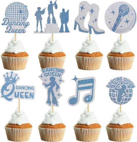 48 PCS Glitter Dancing Queen Cupcake Topcake Topcake Disco Dancing Cupcake يختار الرقص كوين كعكة العليا عتيقة ديسكو راقصة ديكورات للكرة الديسكو. in Kuwait