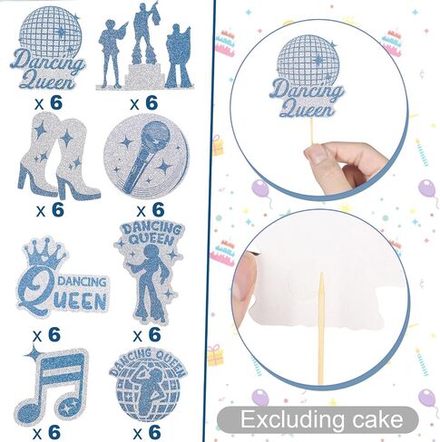 48 PCS Glitter Dancing Queen Cupcake Topcake Topcake Disco Dancing Cupcake يختار الرقص كوين كعكة العليا عتيقة ديسكو راقصة ديكورات للكرة الديسكو. in Kuwait