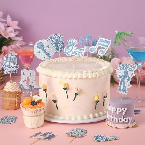 48 PCS Glitter Dancing Queen Cupcake Topcake Topcake Disco Dancing Cupcake يختار الرقص كوين كعكة العليا عتيقة ديسكو راقصة ديكورات للكرة الديسكو. in Kuwait