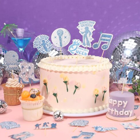 48 PCS Glitter Dancing Queen Cupcake Topcake Topcake Disco Dancing Cupcake يختار الرقص كوين كعكة العليا عتيقة ديسكو راقصة ديكورات للكرة الديسكو. in Kuwait