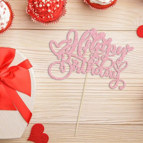 Gyufise 1Pc Love Heart Happy Birthday Cake Topper Red Glitter Sweet Valentine's Day Cake Picks Decorations for Valentine's Day Love Theme Baby Shower Birthday Party Supplies in Saudi Arabia