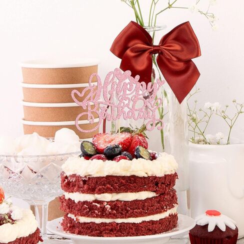Gyufise 1Pc Love Heart Happy Birthday Cake Topper Red Glitter Sweet Valentine's Day Cake Picks Decorations for Valentine's Day Love Theme Baby Shower Birthday Party Supplies in Saudi Arabia