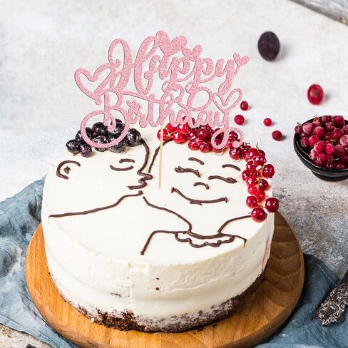 Gyufise 1Pc Love Heart Happy Birthday Cake Topper Red Glitter Sweet Valentine's Day Cake Picks Decorations for Valentine's Day Love Theme Baby Shower Birthday Party Supplies in Saudi Arabia