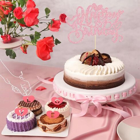 Gyufise 1Pc Love Heart Happy Birthday Cake Topper Red Glitter Sweet Valentine's Day Cake Picks Decorations for Valentine's Day Love Theme Baby Shower Birthday Party Supplies in Saudi Arabia