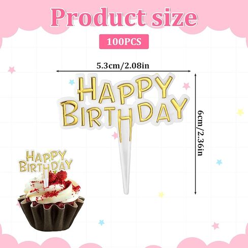 Giantree 100-Pack Happy Birthday Cupcakes Decoration, Lightweight Birthday Cupcake Decorations, Small Cupcake Decorations for Happy Birthdays Anniversary Theme Party Cake Decoration Supplies (Gold) in Saudi Arabia