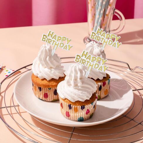 Giantree 100-Pack Happy Birthday Cupcakes Decoration, Lightweight Birthday Cupcake Decorations, Small Cupcake Decorations for Happy Birthdays Anniversary Theme Party Cake Decoration Supplies (Gold) in Saudi Arabia