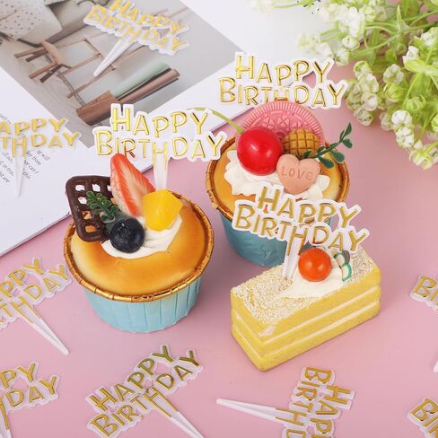 Giantree 100-Pack Happy Birthday Cupcakes Decoration, Lightweight Birthday Cupcake Decorations, Small Cupcake Decorations for Happy Birthdays Anniversary Theme Party Cake Decoration Supplies (Gold) in Saudi Arabia