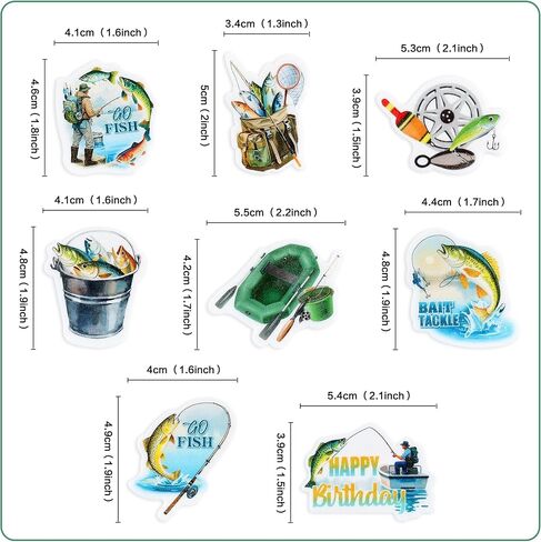 Ercadio 40 Edible Fishing Cupcake Toppers Picks Fishing Birthday Party Cake Decorations for Kids Boys Gone Fish Cake Drink Toppers Baby Shower Party Summer Outdoor Fishing Party Cake Decor in Kuwait