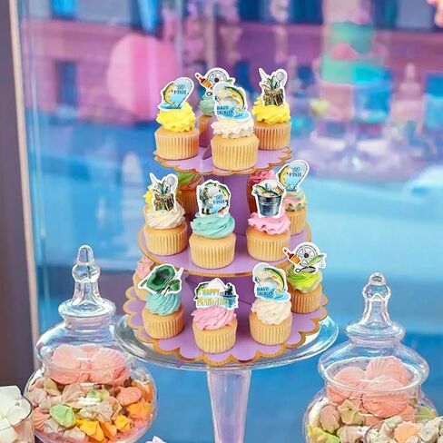 Ercadio 40 Edible Fishing Cupcake Toppers Picks Fishing Birthday Party Cake Decorations for Kids Boys Gone Fish Cake Drink Toppers Baby Shower Party Summer Outdoor Fishing Party Cake Decor in Kuwait
