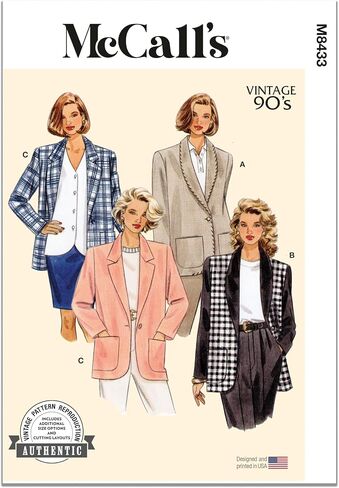 McCall's Misses' Vintage 1990's Loose Fitting or Unlined Jacket Sewing Pattern Kit, Design Code M8433, Sizes 8-10-12-14-16 in Saudi Arabia