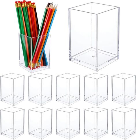 10 Pcs Clear Acrylic Pen Holder, Acrylic Organizers for Office Desk Accessories, Transparent Acrylics Pen Organizer for Makeup Brush, Versatile Clear Pencil Holder for Office School Home Supplies in Saudi Arabia