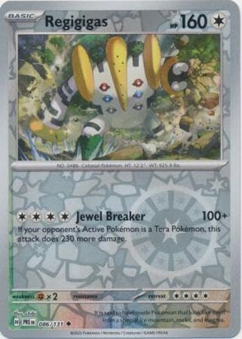 Pokemon - Regigigas 086/131 Prismatic Evolutions – Reverse Foil Single Card in Saudi Arabia