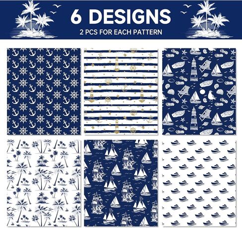 12 Sheets Nautical Theme Wrapping Paper, Sea Ocean Wrapping Paper Navy Anchor Ocean Design Gift Wrap with Navy Anchors, Ships, Waves, Striped Stars, Boat Sea and Palm Trees Gift Papers,20x27in in Saudi Arabia
