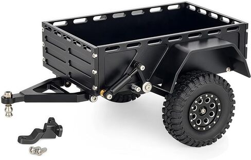 AMK Aluminium 1/18 1/24 RC Trailer ، CNC Machined RC Attility Trailer with Ball Head Hitch ، 1/18 1/24 Scale RC Crawler Trailer for TRX4M SCX24 Redcat Ascent-18 with Wheels & Suspension (Black) in Kuwait
