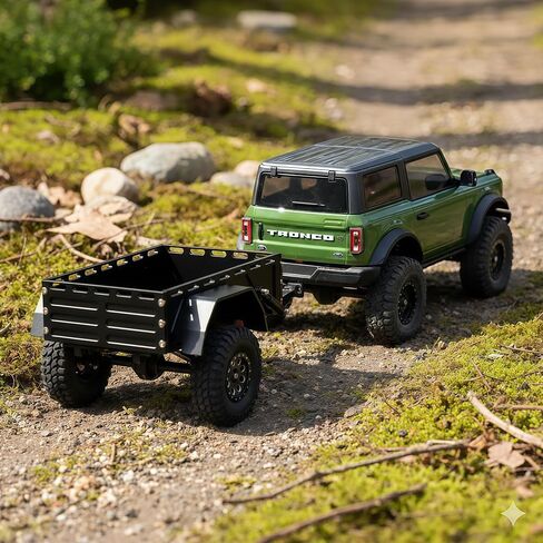 AMK Aluminium 1/18 1/24 RC Trailer ، CNC Machined RC Attility Trailer with Ball Head Hitch ، 1/18 1/24 Scale RC Crawler Trailer for TRX4M SCX24 Redcat Ascent-18 with Wheels & Suspension (Black) in Kuwait