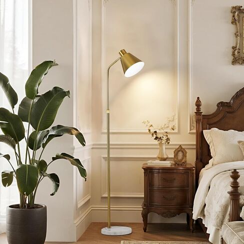 Modern Gold Reading Lamps Floor Standing, 12W Dimmable LED Vintage Brass Standing Lamp for Bedroom, Adjustable Heights Antique Brass Tall Floor Lamp, for Reading Home Corner Living Room in Saudi Arabia