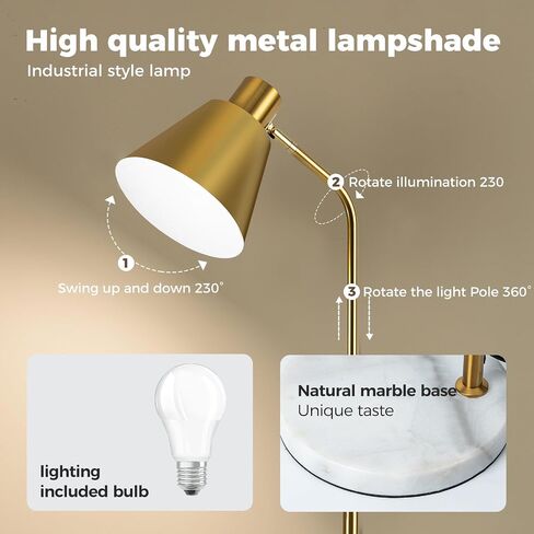 Modern Gold Reading Lamps Floor Standing, 12W Dimmable LED Vintage Brass Standing Lamp for Bedroom, Adjustable Heights Antique Brass Tall Floor Lamp, for Reading Home Corner Living Room in Saudi Arabia