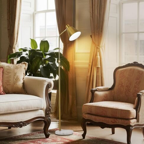 Modern Gold Reading Lamps Floor Standing, 12W Dimmable LED Vintage Brass Standing Lamp for Bedroom, Adjustable Heights Antique Brass Tall Floor Lamp, for Reading Home Corner Living Room in Saudi Arabia