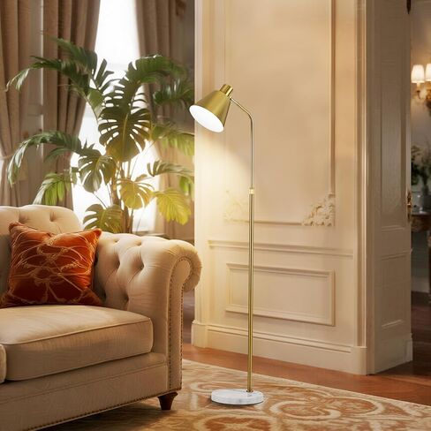 Modern Gold Reading Lamps Floor Standing, 12W Dimmable LED Vintage Brass Standing Lamp for Bedroom, Adjustable Heights Antique Brass Tall Floor Lamp, for Reading Home Corner Living Room in Saudi Arabia