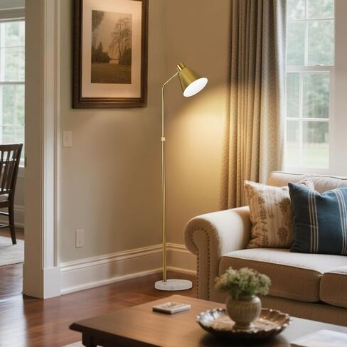Modern Gold Reading Lamps Floor Standing, 12W Dimmable LED Vintage Brass Standing Lamp for Bedroom, Adjustable Heights Antique Brass Tall Floor Lamp, for Reading Home Corner Living Room in Saudi Arabia
