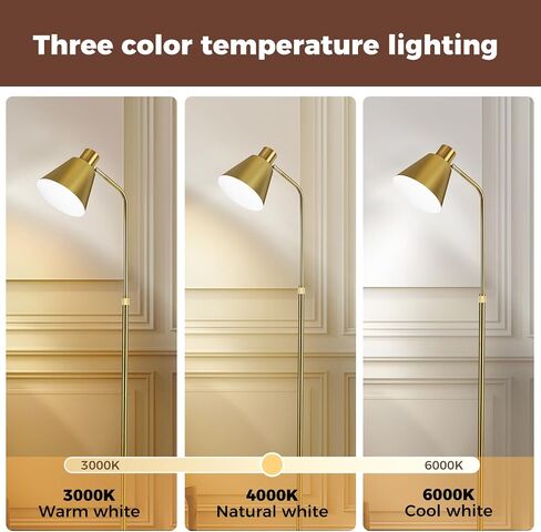 Modern Gold Reading Lamps Floor Standing, 12W Dimmable LED Vintage Brass Standing Lamp for Bedroom, Adjustable Heights Antique Brass Tall Floor Lamp, for Reading Home Corner Living Room in Saudi Arabia