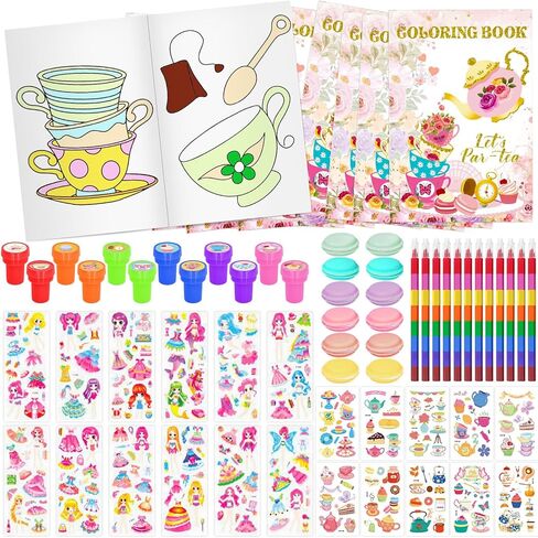 Cinrobiye 72 PCS Tea Coloring Books Party Favors مجموعة Floral Tea Party Favors Goodie Bag Fillers Cup Cup Cup Birthday Supplies Diy Scene Scenes Buzes Art Crafts for Home Classroom in Saudi Arabia