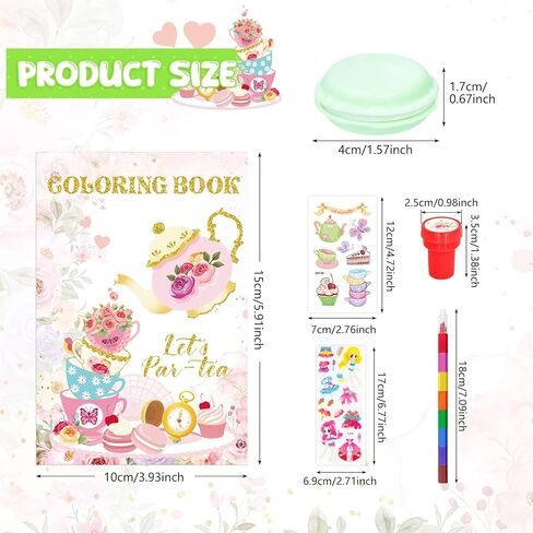 Cinrobiye 72 PCS Tea Coloring Books Party Favors مجموعة Floral Tea Party Favors Goodie Bag Fillers Cup Cup Cup Birthday Supplies Diy Scene Scenes Buzes Art Crafts for Home Classroom in Saudi Arabia