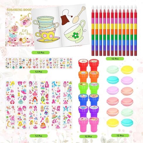 Cinrobiye 72 PCS Tea Coloring Books Party Favors مجموعة Floral Tea Party Favors Goodie Bag Fillers Cup Cup Cup Birthday Supplies Diy Scene Scenes Buzes Art Crafts for Home Classroom in Saudi Arabia