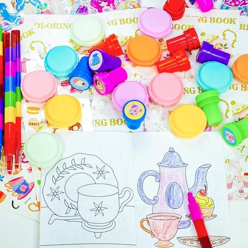 Cinrobiye 72 PCS Tea Coloring Books Party Favors مجموعة Floral Tea Party Favors Goodie Bag Fillers Cup Cup Cup Birthday Supplies Diy Scene Scenes Buzes Art Crafts for Home Classroom in Saudi Arabia