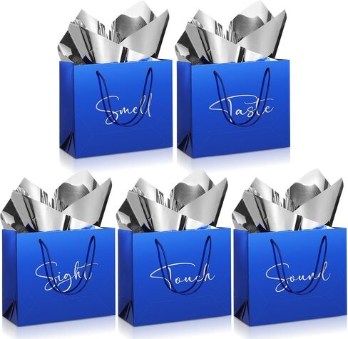 Sweetude 5 Pcs 5 Senses Bags for Him and Her, 5 Senses Gift Bags with Handles and 10 Pcs Tissue Paper, 9 x 4 x 7. 8 Inch Elegant Paper Decor for Birthday Wedding Anniversary Graduation Party(Black) in Saudi Arabia