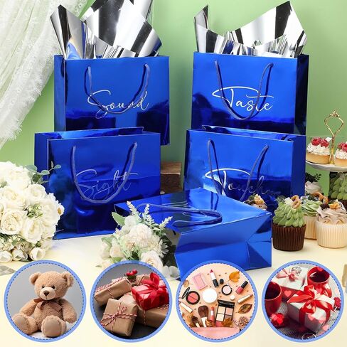 Sweetude 5 Pcs 5 Senses Bags for Him and Her, 5 Senses Gift Bags with Handles and 10 Pcs Tissue Paper, 9 x 4 x 7. 8 Inch Elegant Paper Decor for Birthday Wedding Anniversary Graduation Party(Black) in Saudi Arabia