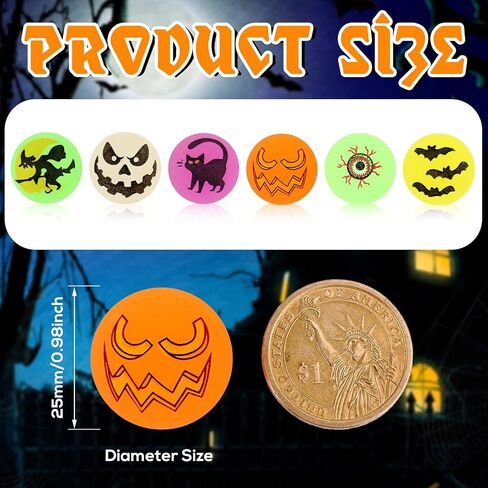 Deekin 300 Pcs Halloween Bouncing Ball, Glow in the Dark Bouncy Party Favors Supplies, Small Bouncy Balls, Rubber Halloween Balls for Boys and Girls Birthday Party Gifts Game Prizes, 0.98 Inch in Saudi Arabia