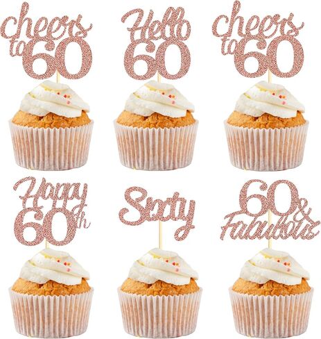 Sotpot 30PCS Happy 40th Birthday Cupcake Toppers Rose Gold Glitter 40 Fabulous Cheers to 40 Cupcake Decorations for 40th Birthday Anniversary Party Supplies in Saudi Arabia
