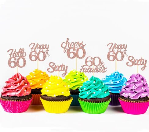 Sotpot 30PCS Happy 40th Birthday Cupcake Toppers Rose Gold Glitter 40 Fabulous Cheers to 40 Cupcake Decorations for 40th Birthday Anniversary Party Supplies in Saudi Arabia