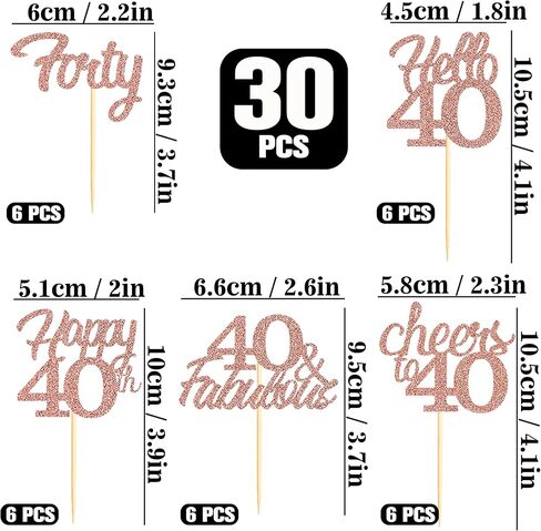 Sotpot 30PCS Happy 40th Birthday Cupcake Toppers Rose Gold Glitter 40 Fabulous Cheers to 40 Cupcake Decorations for 40th Birthday Anniversary Party Supplies in Saudi Arabia