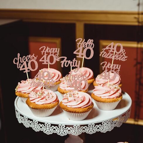 Sotpot 30PCS Happy 40th Birthday Cupcake Toppers Rose Gold Glitter 40 Fabulous Cheers to 40 Cupcake Decorations for 40th Birthday Anniversary Party Supplies in Saudi Arabia