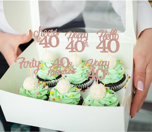 Sotpot 30PCS Happy 40th Birthday Cupcake Toppers Rose Gold Glitter 40 Fabulous Cheers to 40 Cupcake Decorations for 40th Birthday Anniversary Party Supplies in Saudi Arabia