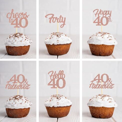 Sotpot 30PCS Happy 40th Birthday Cupcake Toppers Rose Gold Glitter 40 Fabulous Cheers to 40 Cupcake Decorations for 40th Birthday Anniversary Party Supplies in Saudi Arabia