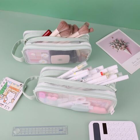 Clear Cosmetic Bag, Travel Makeup Bag, Pencil Case Transparent Pen Case Portable Make Up Organizer for Adult Teen Women Purse for Toiletries Accessories Brushes in Kuwait