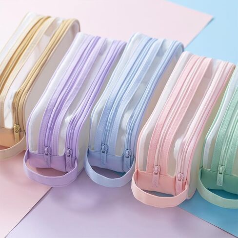 Clear Cosmetic Bag, Travel Makeup Bag, Pencil Case Transparent Pen Case Portable Make Up Organizer for Adult Teen Women Purse for Toiletries Accessories Brushes in Kuwait