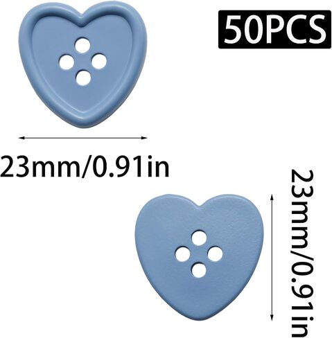 Lilaly 50 Pack Colorful Heart Shaped Buttons, Multicolor Resin Buttons Assorted for Sewing Crafting, Perfect for DIY Sewing/Knitting Enthusiasts in Saudi Arabia