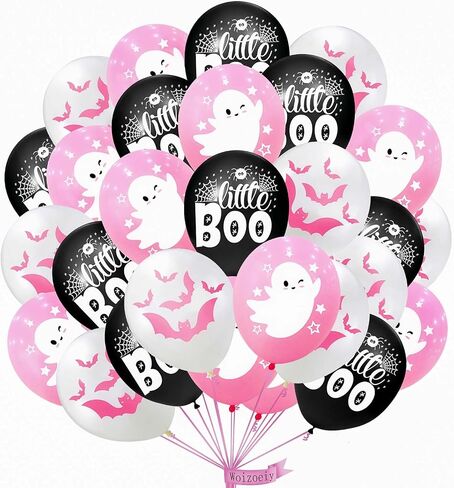 Happy Halloween balloons, pink white and black latex balloons with cute ghost, spider web, pink bat design for party favors, baby shower, Halloween birthday party decorations in Kuwait