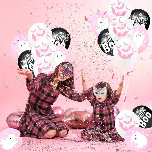 Happy Halloween balloons, pink white and black latex balloons with cute ghost, spider web, pink bat design for party favors, baby shower, Halloween birthday party decorations in Kuwait