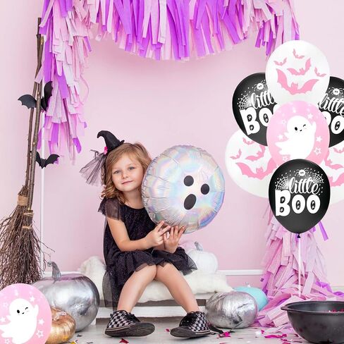 Happy Halloween balloons, pink white and black latex balloons with cute ghost, spider web, pink bat design for party favors, baby shower, Halloween birthday party decorations in Kuwait