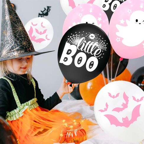Happy Halloween balloons, pink white and black latex balloons with cute ghost, spider web, pink bat design for party favors, baby shower, Halloween birthday party decorations in Kuwait