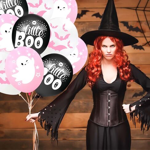 Happy Halloween balloons, pink white and black latex balloons with cute ghost, spider web, pink bat design for party favors, baby shower, Halloween birthday party decorations in Kuwait