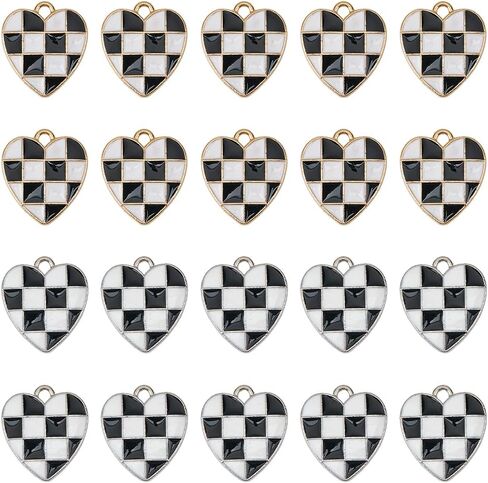 Sunnyclue 1 Box 40pcs Charmed Charm Monamel Heart Charms Bulk Gold Silver Metal Alloy Black White Flag Love Hearts على شكل مجوهر in Saudi Arabia