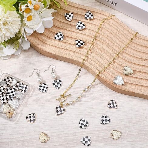 Sunnyclue 1 Box 40pcs Charmed Charm Monamel Heart Charms Bulk Gold Silver Metal Alloy Black White Flag Love Hearts على شكل مجوهر in Saudi Arabia