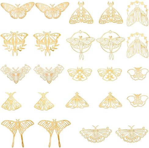 Sunnyclue 1 Box 24pcs 12 Styles Gold Butterfly Connector Charms Brass Link Charm Bulk Metal Hollow Butterflies Moth 2 Hrowes Toncmors for Jewelry Making Charms arring Diy Crafts Association in Saudi Arabia