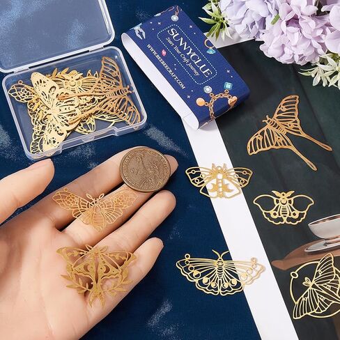 Sunnyclue 1 Box 24pcs 12 Styles Gold Butterfly Connector Charms Brass Link Charm Bulk Metal Hollow Butterflies Moth 2 Hrowes Toncmors for Jewelry Making Charms arring Diy Crafts Association in Saudi Arabia